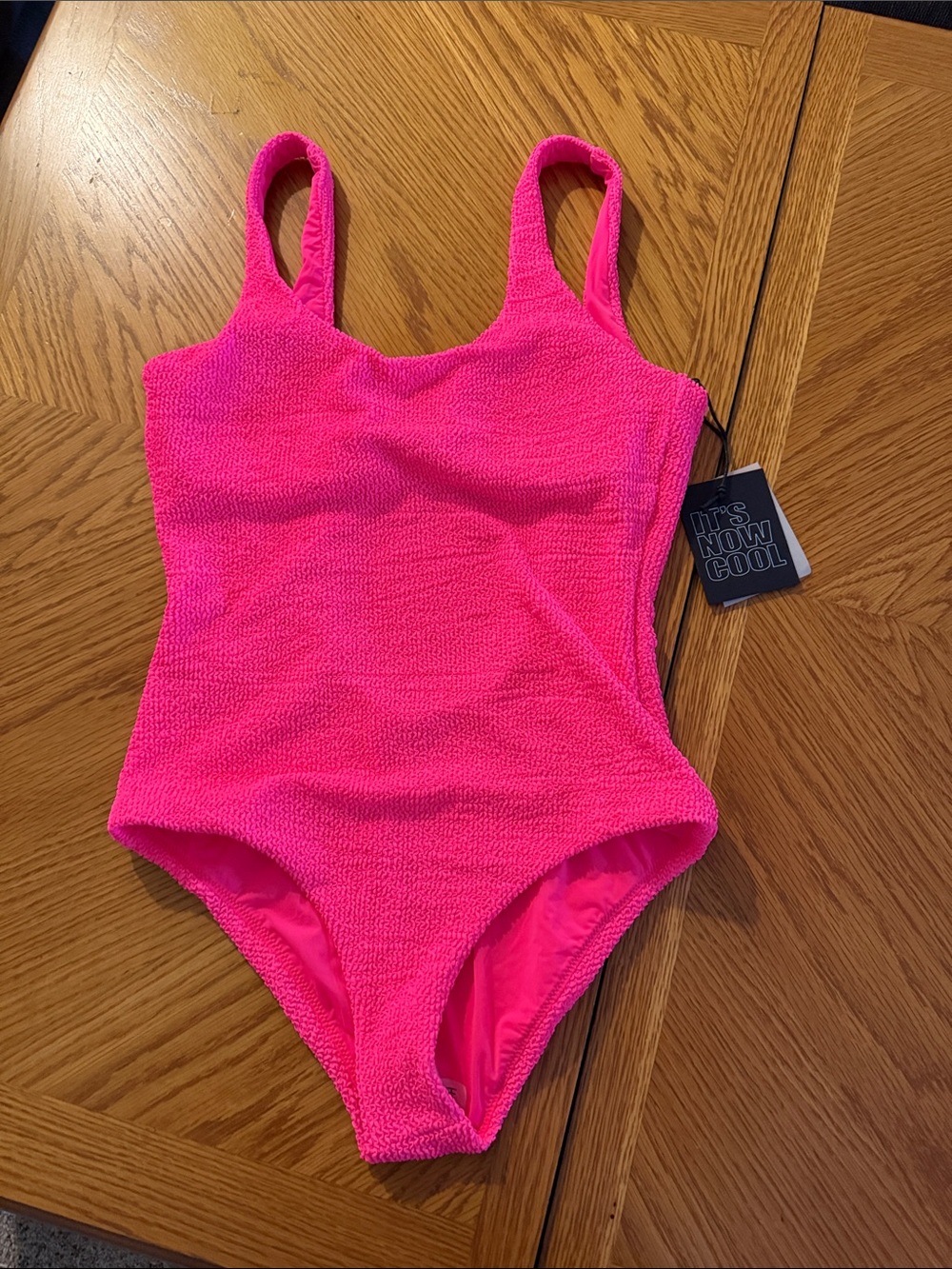 Bright Hot Pink One-Piece Swimsuit with Textured Fabric